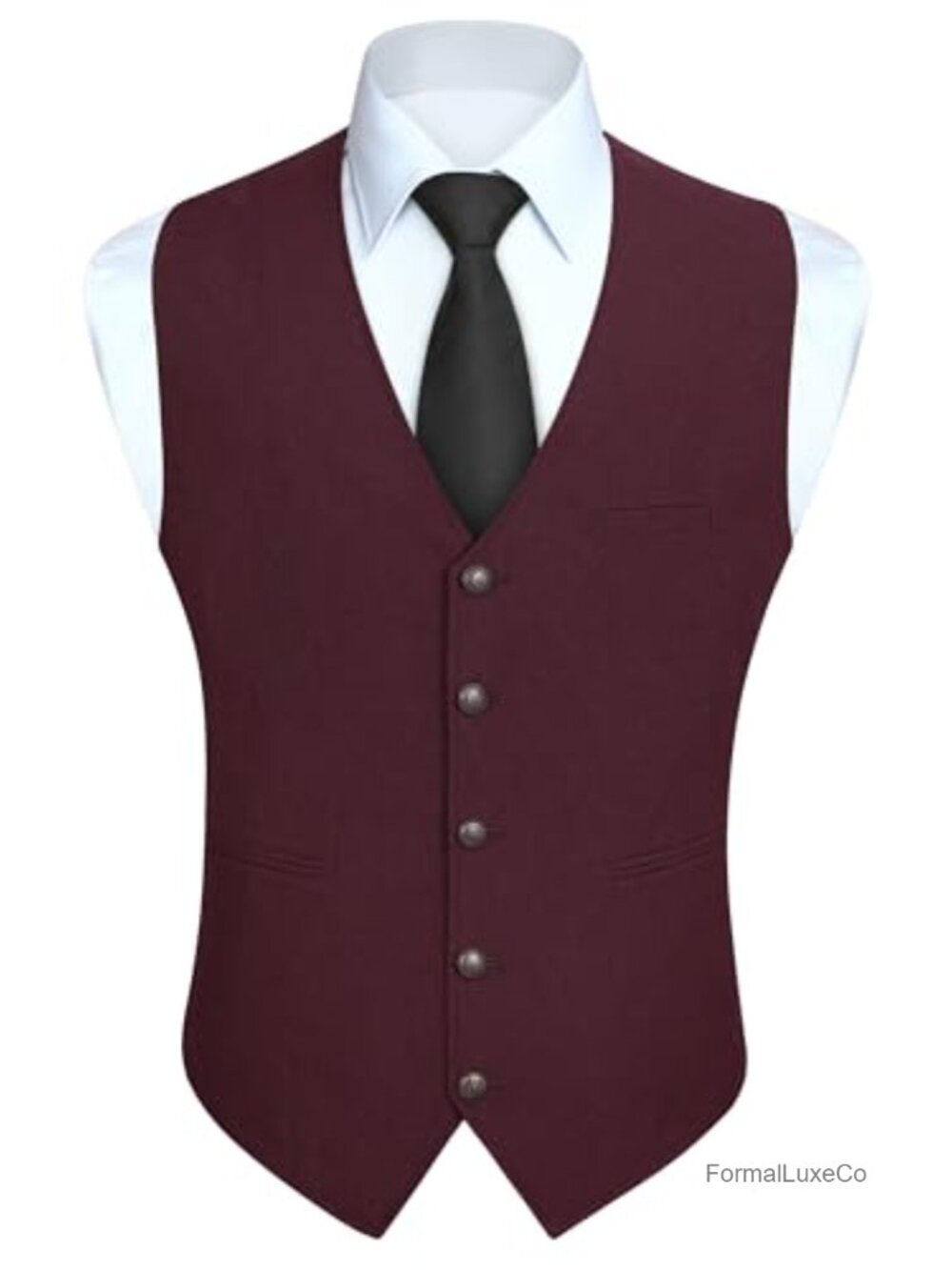 Mens Suit Vest Vintage 5-Button Tuxedo Waistcoat Business Formal 3 Pocket